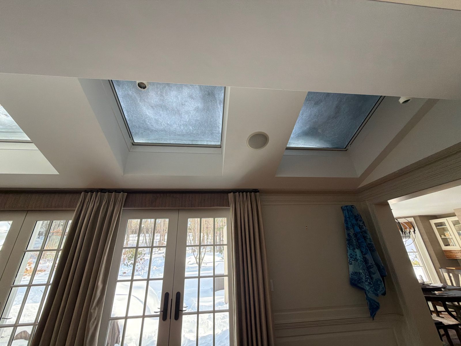 Pooling water on skylights from an ice dam