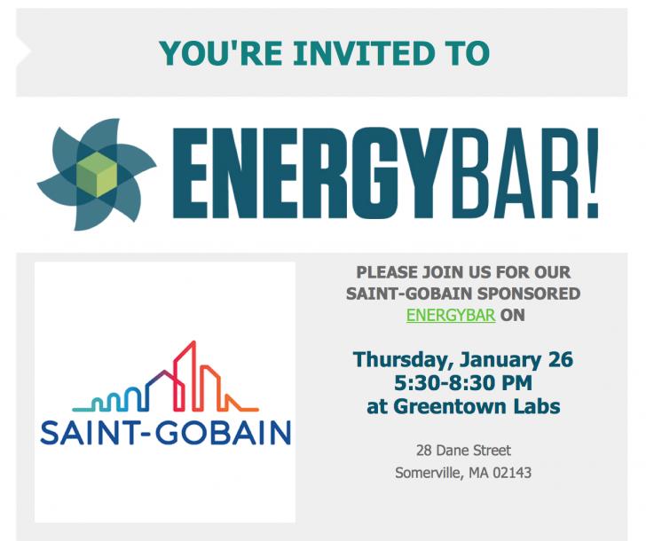 EnergyBar by Greentown Labs and Saint-Gobain, January 26, 5:30-8:30 pm, Somerville 