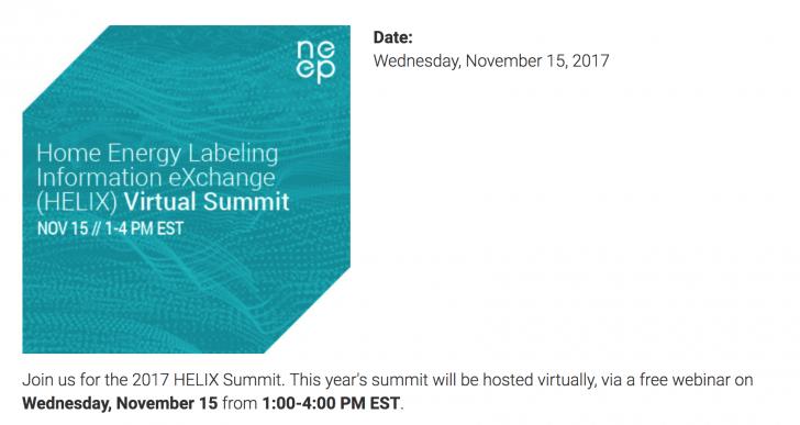 Home Energy Labeling Information eXchange (HELIX) Virtual Summit, November 15, 1-4pm