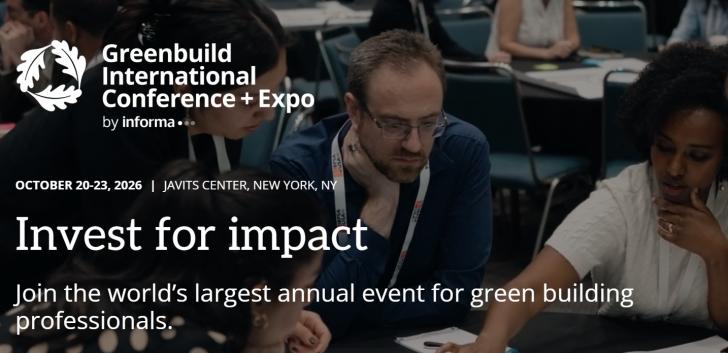 Greenbuild International Confo + Expo, October 20-23,  New York, NY