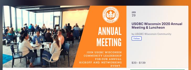 USGBC Wisconsin 2020 Annual Meeting & Luncheon, January 29, Verona, WI
