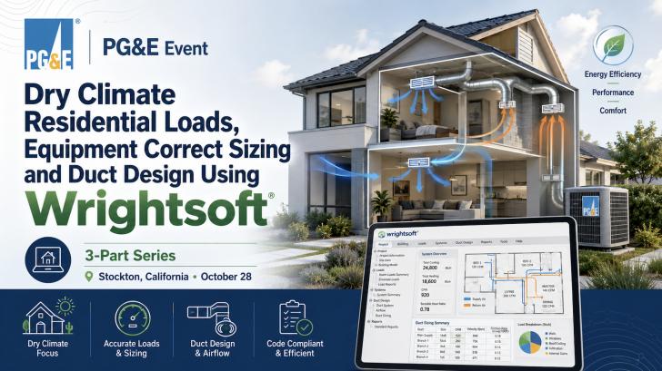 Dry Climate Residential HVAC Loads, Equipment Sizing and Duct Design using Wrightsoft with PG&E