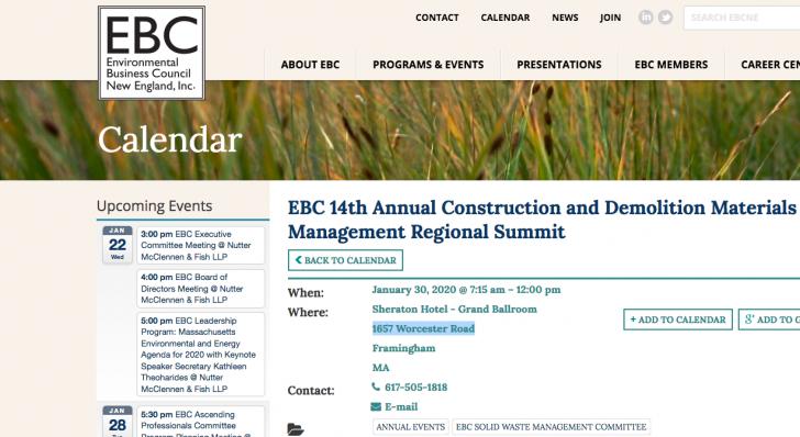 EBC 14th Annual Construction and Demolition Materials Management Regional Summit,