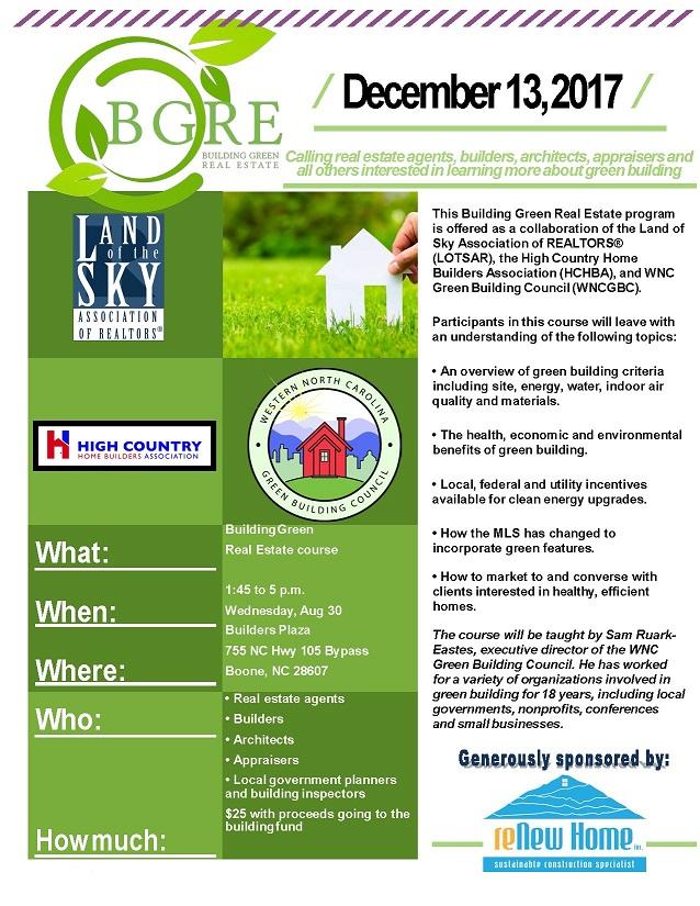  Building Green Real Estate, Dec 13, Boone, NC