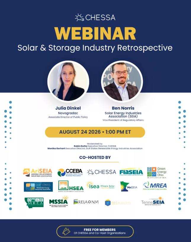 Solar & Storage Industry Retrospective Webinar, Online, August 24, 12 - 1 PM CT