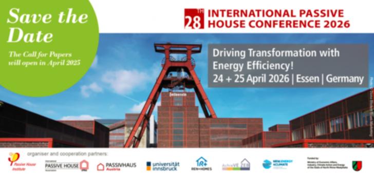 28th In­ter­na­tion­al Pass­ive House Con­fer­en­ce, April 24 - 25, Es­sen, Germany